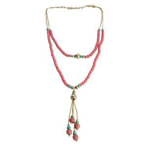 Carolyn Pollack Pink Rhodonite Necklace Liquid‎ Silver Turquoise Lariat QT Quoc